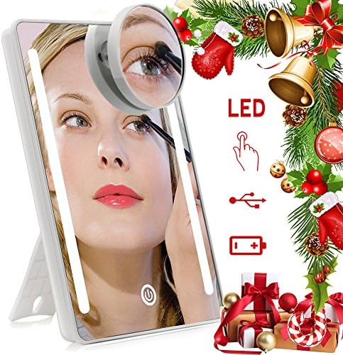 LED Lighted Vanity Makeup Mirror With Detachable 10X Magnification Spot Natural Daylight High Definition 180 Degree Rotation Adjustable Brightness Desktop Room Décor Easy Fold For Travel Gifts For Her