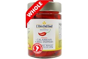 L'Oro Del Sud Certified Authentic, Whole Calabrian Chili Peppers In Oil, 9.8 oz (280 g), Grown and Packed in Calabria Italy, Authentic Italian, Spicy and Savory Taste, Peperoncini Calabrese