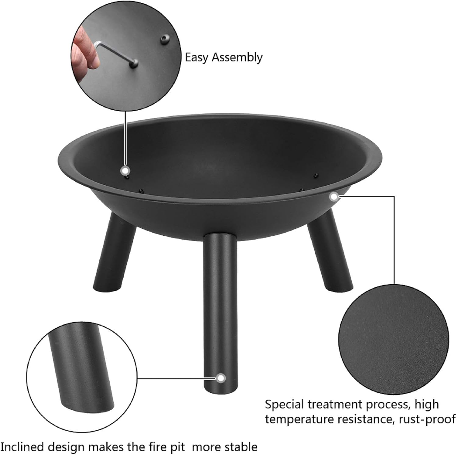 Amazon Com Minelody Fire Pit Bowl 22 Iron Universal Replacement Fire Pit Bowl W Leg Support Brackets Outdoor Patio Steel Bbq Black Garden Outdoor