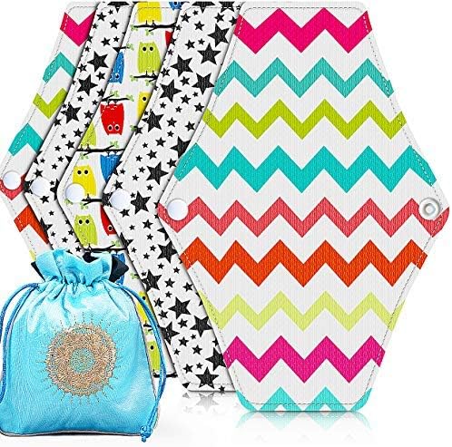 ECOAMOR Reusable Cloth Bamboo Panty Liners - Sanitary Pads for Women - Period Cloth Sanitary Pads Menstrual - Pack of 5pcs +1 Carrying Bag - Ultra Soft, Medium Size