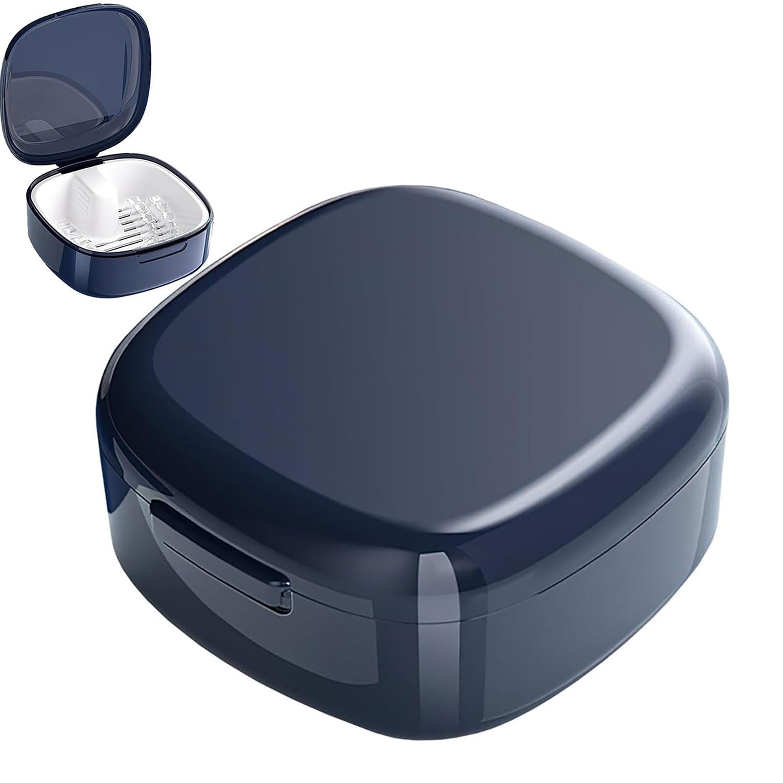 Braces Box with Strainer,Portable Denture Box Cover Retainer Denture Case Invisible Braces Storage Box False Teeth Container for Storing Soaking Dentures Cleaning Box(Blue)