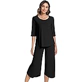 NACHILA Pajamas for Women-Viscose Made from Bamboo, Soft 3/4 Sleeve Pjs Summer Capri Pants Pajamas Set Cooling Sleepwear