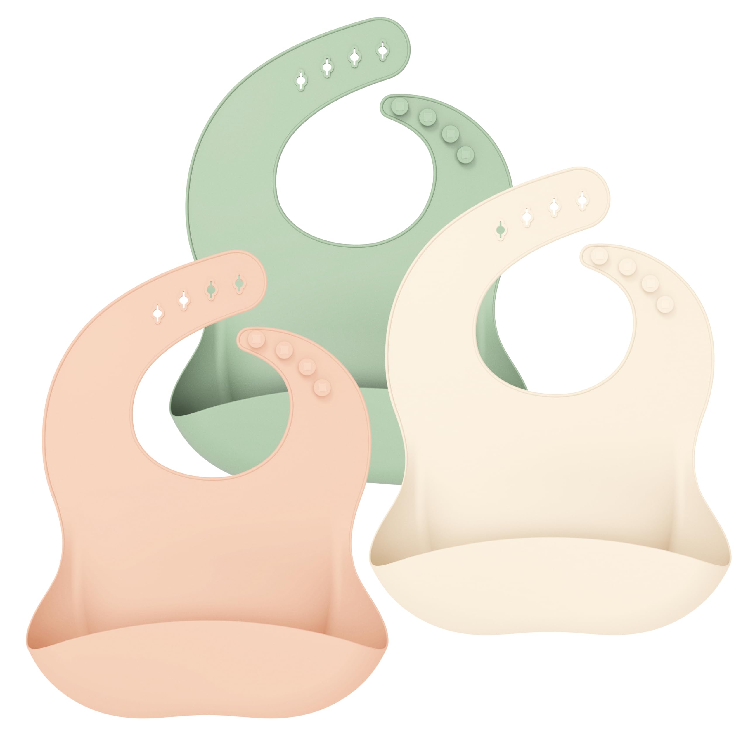 Photo 1 of Cuddle Campus Set of 3 Silicone Bibs for Babies & Toddlers,Soft Adjustable Bibs with Pocket Food Catcher for Baby Girl,Boy(Set 7)