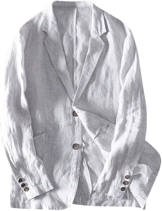 Amazon Kayaki メンズ コットン 麻 ヒッコリー 二つ釦 ジャケット スリムフィットリネンブレンドポケットソリッドロングスリーブスーツブレザージャケットアウター テーラードジャケット 細身 テーラードジャケット メンズ リネン ジャケット コート ジャケット 通販