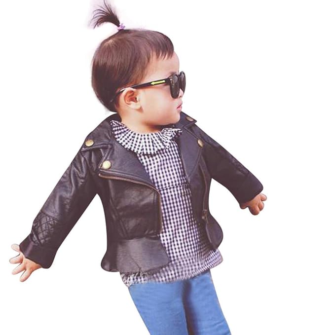 LuckyGirls Lederjacke Kinder Baby Mädchen Reißverschluss Mäntel Outwear Babykleidung(1-4Jahre)
