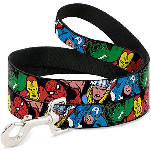 Buckle-Down "Marvel Comics 5 Characters Black" Dog Leash, 4'