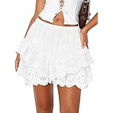 MIYIEONZ Women's Mini Skirts for Women High Waist Ruffle Skirt Smock Eyelet Solid A Line Summer Party Beach Short Skort