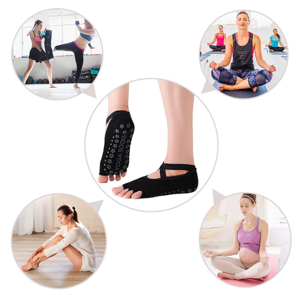 Clean Dell Yoga Socks for Women Non-Slip Grips & Straps, Ideal for Pilates, Pure Barre, Ballet, Dance, Barefoot Workout
