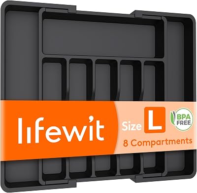 Lifewit Silverware Drawer Organizer Expandable Utensil Tray Black