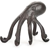 Sungmor Cast Iron Octopus Sculpture, Decor Bookend &amp; Phone Tablet Stand | Rustic Brown Cute Octopus Sculpture Decor for Bookshelf Desk, Multi Functional Cell Phone Tablet Display Stand Home Ornament
