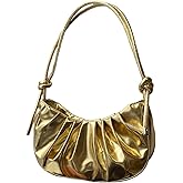 GORGLITTER Women's Metallic Gold Clutch Purses Ruched Top Handle Mini Shoulder Handbags