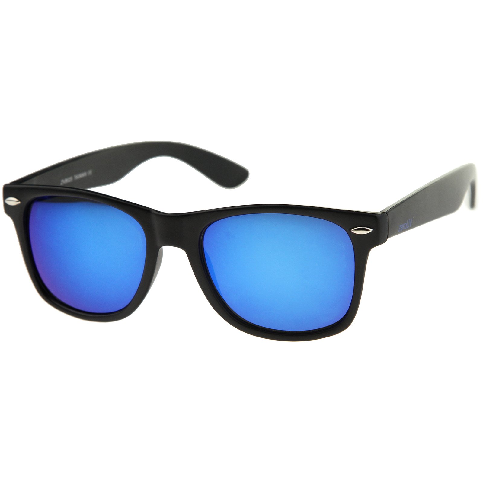 Photo 1 of zeroUV - Classic Colored Mirror Lens Square Horn Rimmed Sunglasses for Men Women (Matte/Blue)
