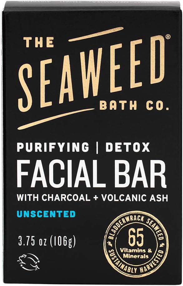 The Seaweed Bath Co. Purifying Detox Facial Bar Soap, Unscented, With Natural Organic Seaweed, Charcoal, Vegan, Paraben Free, 3.75 oz. : Beauty