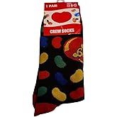 Fun Foodie Men's Crew Socks,Black with Multicolor Jelly Bean Design, Sizes 6-13, 1 Pair
