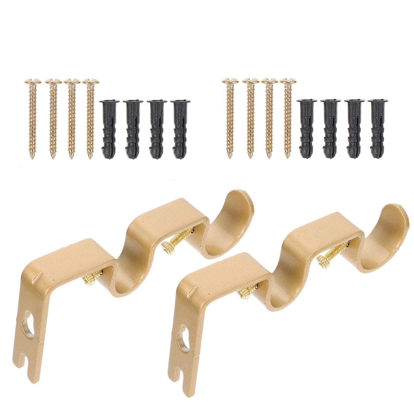 HOMSFOU Curtain Rod Brackets - Double Rod Holders, Hanging Brackets - 2 Sets Golden