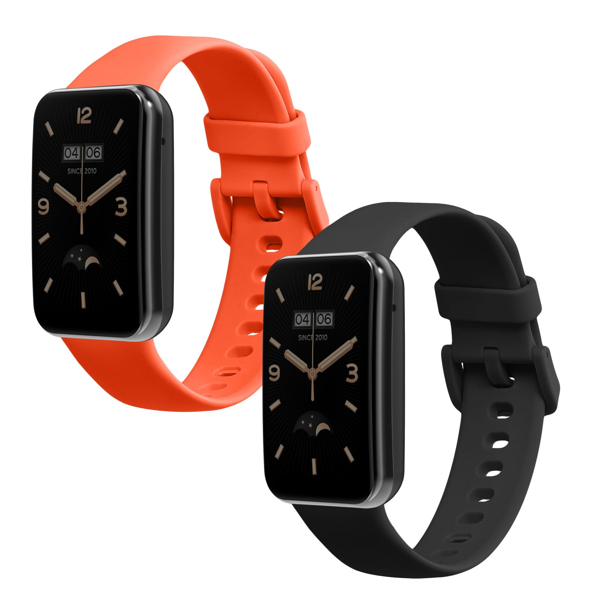 kwmobile 2x Straps for Xiaomi Mi Band 7 Pro Watch Strap - Silicone Replacement Watch Strap Set - Replacement Bands Black/Orange