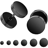 KWUNCCI Black Stud Earrings for Men Women Fake Gauges Ear Tunnel Faux Plugs Mens Earrings Surgical Steel Earrings 6 Pairs 5mm-10mm
