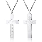 Yifnny Football Cross Necklace for Men, Stainless Steel Bible Verse Religious Faith Christian Scriptures Pendant Cross Chain First Communion Baptism Sports Jewelry Gifts