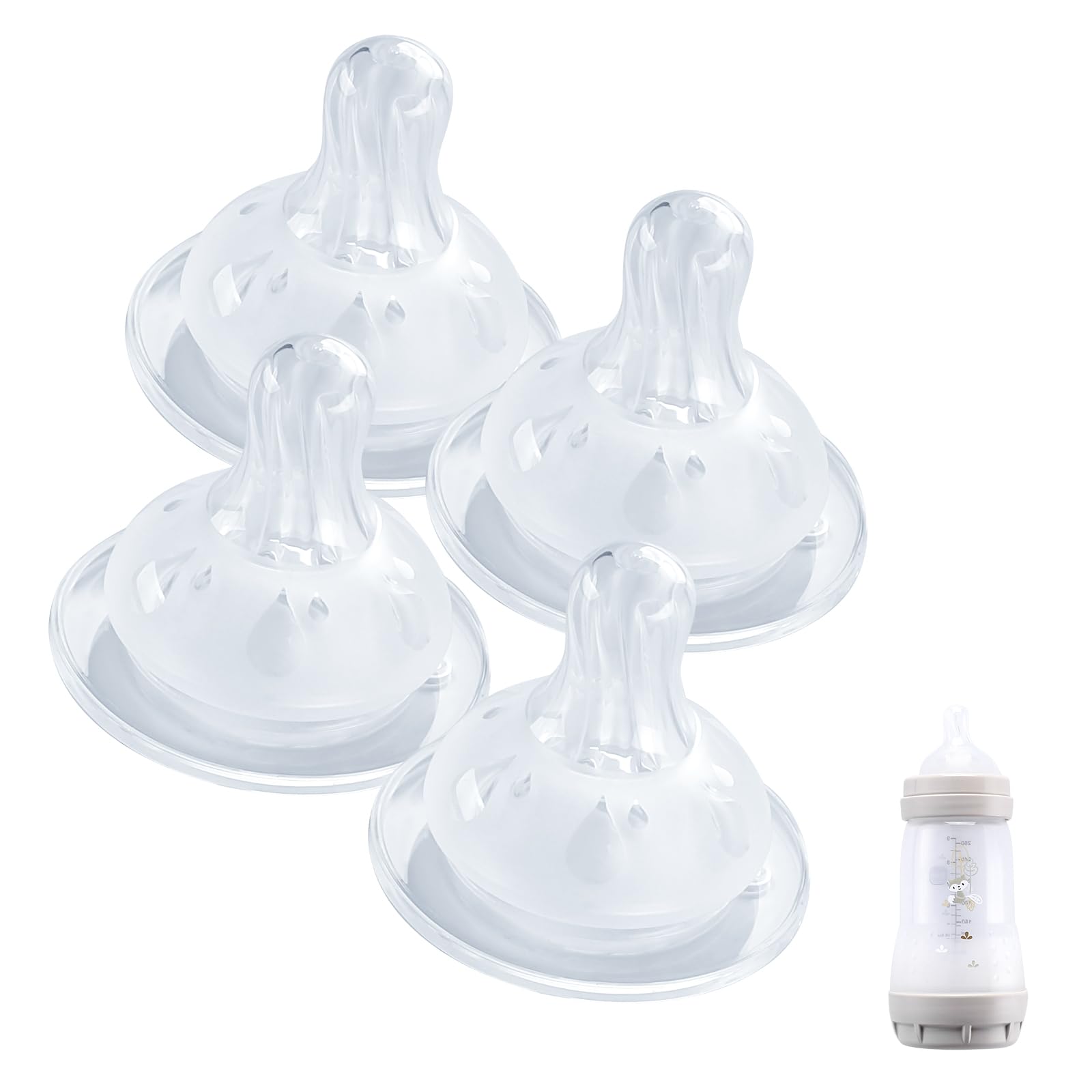 Photo 1 of 4 Pack Bottle Nipples Compatible with Mam Bottle, Soft Silicone Nipples for Bottle, Fit for MAM Bottles, Fast Flow, 6+ Months