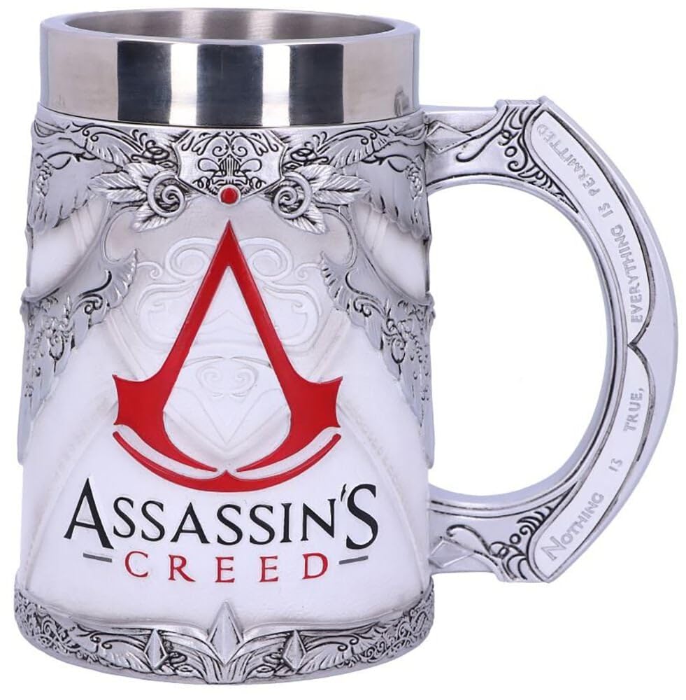 Officially Licensed Assassins Creed White Game Tankard, Resin w. Stainless Steel
