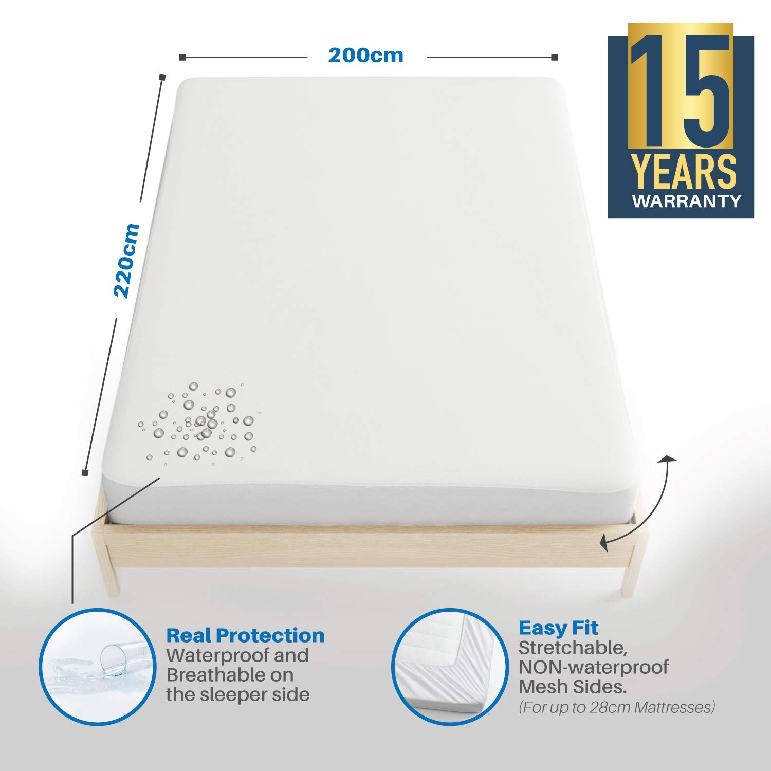 Dreamzie Protector de Colchón Impermeable 200 x 220 cm - Cubre ...