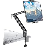 Jakeko Adjustable Tablet Mount for Desk - 360 Degree Rotating Base Tall Arm Holder Stand Swivel Flexible Clamp Soporte para T