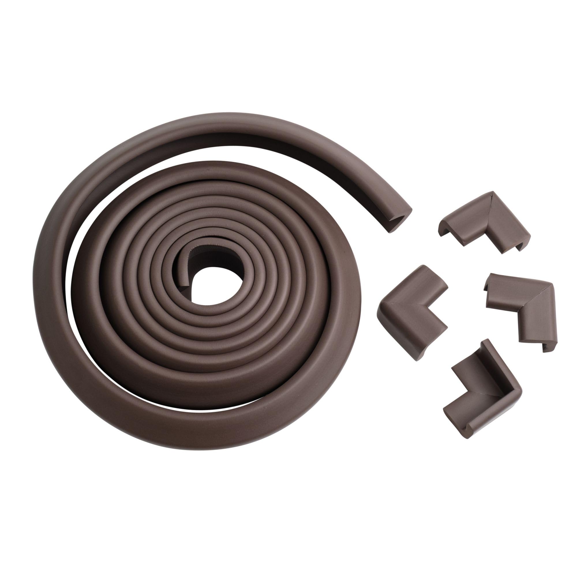 Prince Lionheart Cushiony Table Edge Guard | Soft & Impact Absorbing Foam | 12'/3.65m roll & 4 Corners | 3M Tape | Edge & Corner Protectors | Cut To Fit | Wipes Clean | Easy To Fit & Remove | Brown