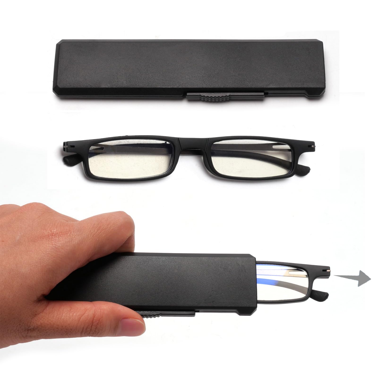 VANANA Slim Folding Reading Glasses, Portable Compact Reading Glasses with Blue Light Blocking Anti UV Lens, Thin Computer Readers for Men Women (Black, 2.5, x)