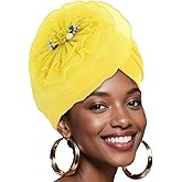 Bohend Flower Turbans Cap Pearl Knot Headwarp Beanie Pre Tied Head Cover Bonnet Women Muslim Stretchy Pleated Headscarf Hat