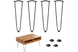 Genius Iron Hairpin Table Legs 12 inch, 3/8" Solid Metal Steel Firm Welding Home DIY for Coffee Table, Side Table with Rubber Floor Protectors, Black, 4 PCS