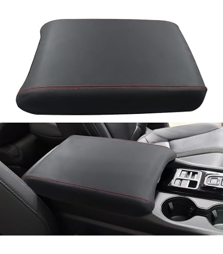 Center Console Armrest Cover For Honda Civic 2001-2005 - Black PU Leather, Red Stitch
