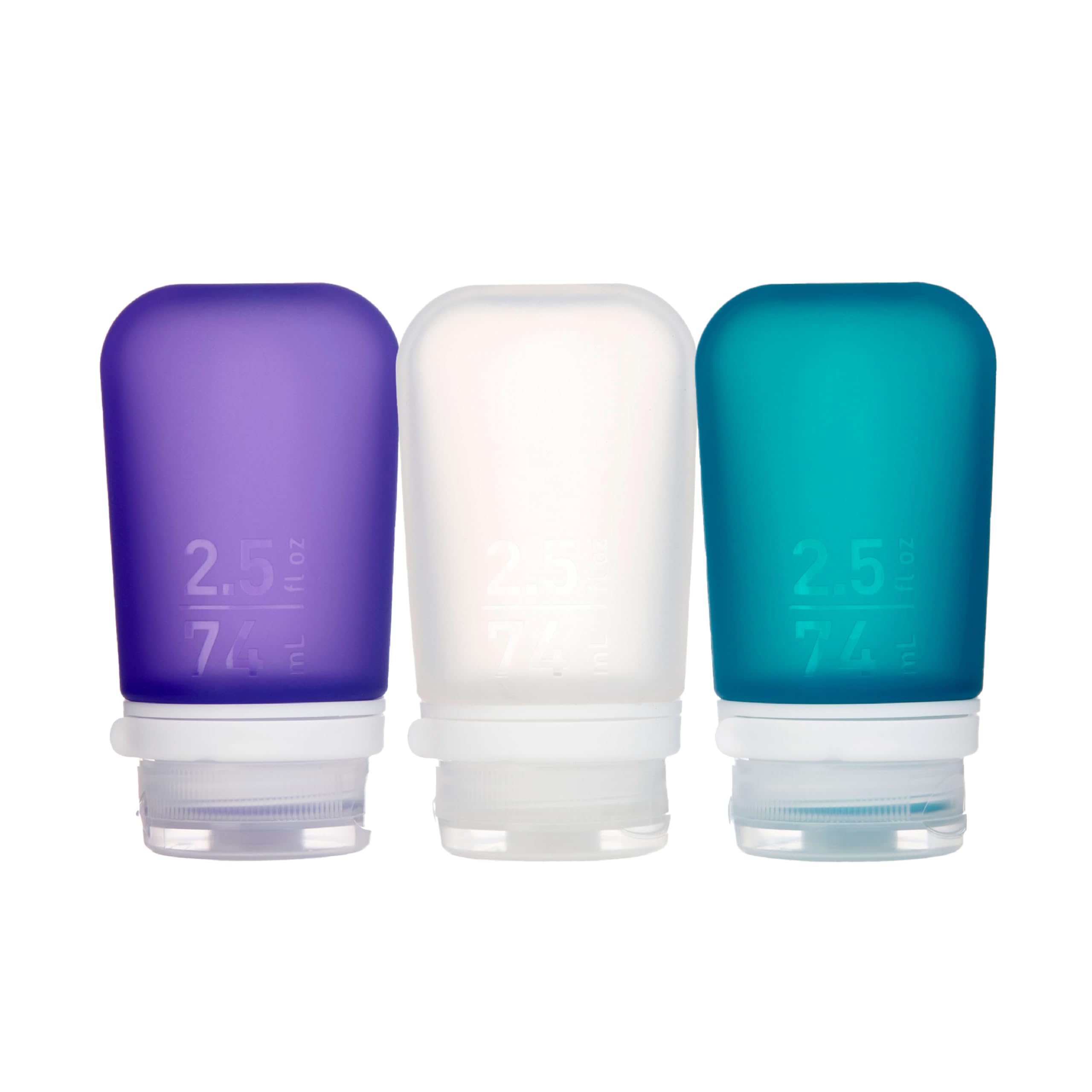 humangear GoToob+ 3-Pack Medium 74ml Travel Toiletry Bottle Kit - Clear/Purple/Turquoise — image 1