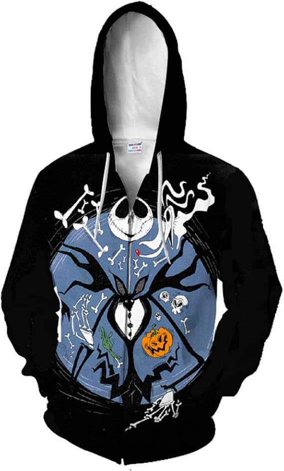 Movie The Nightmare Before Christmas Hoodies Sweatshirt Jack Skellington Cosplay Zipper Pullover 