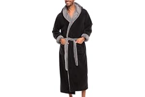 Alexander Del Rossa Men's Soft Plush Fleece Hooded Bathrobe, Full Length Long Warm Lounge Robe with Hood