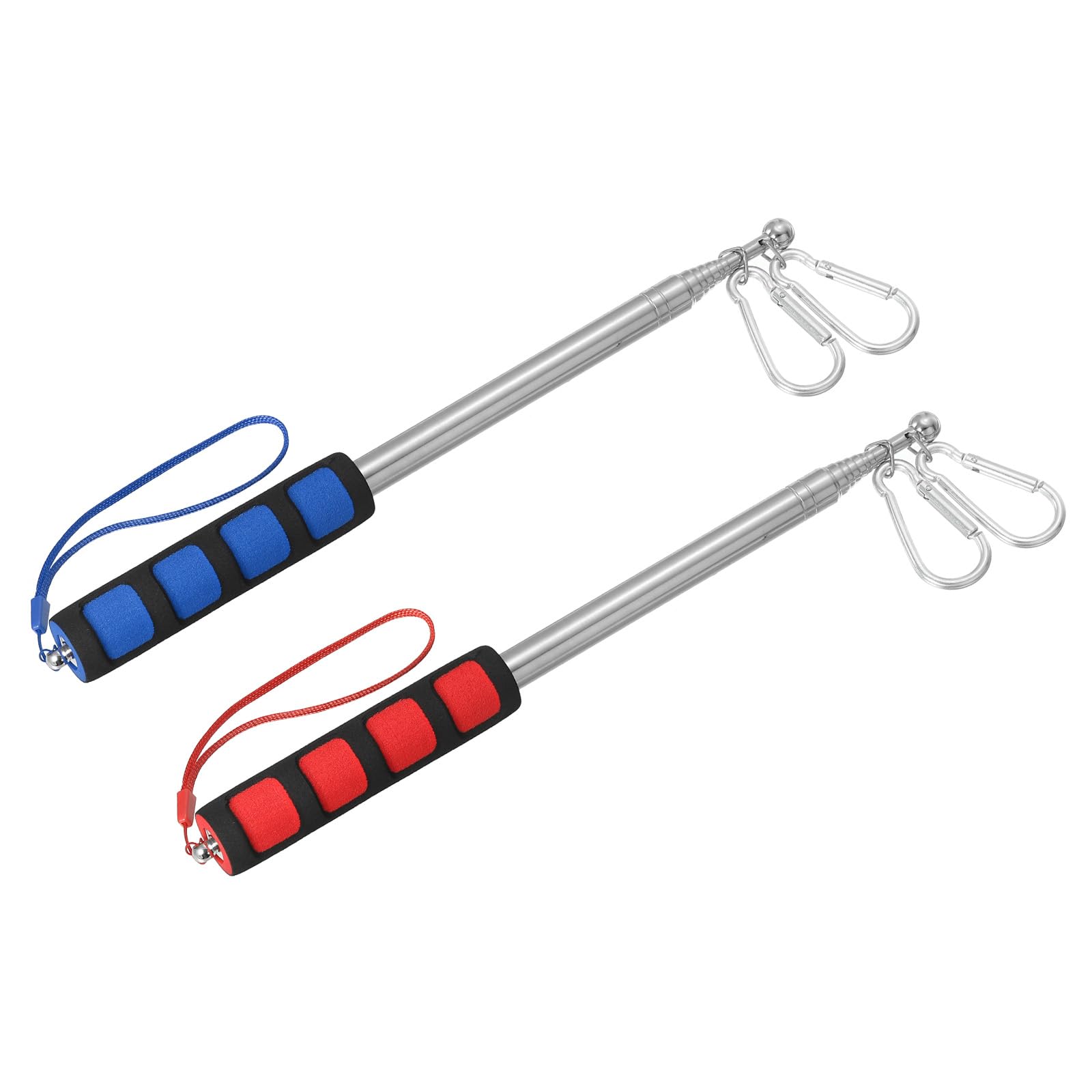 PATIKIL 6.6 Feet Telescopic Handheld Flagpoles, 2Pcs Tour Guide Flag Pole Stainless Steel Portable Collapsible Flag Pole with Clips for Teaching Pointer Training, Red, Blue