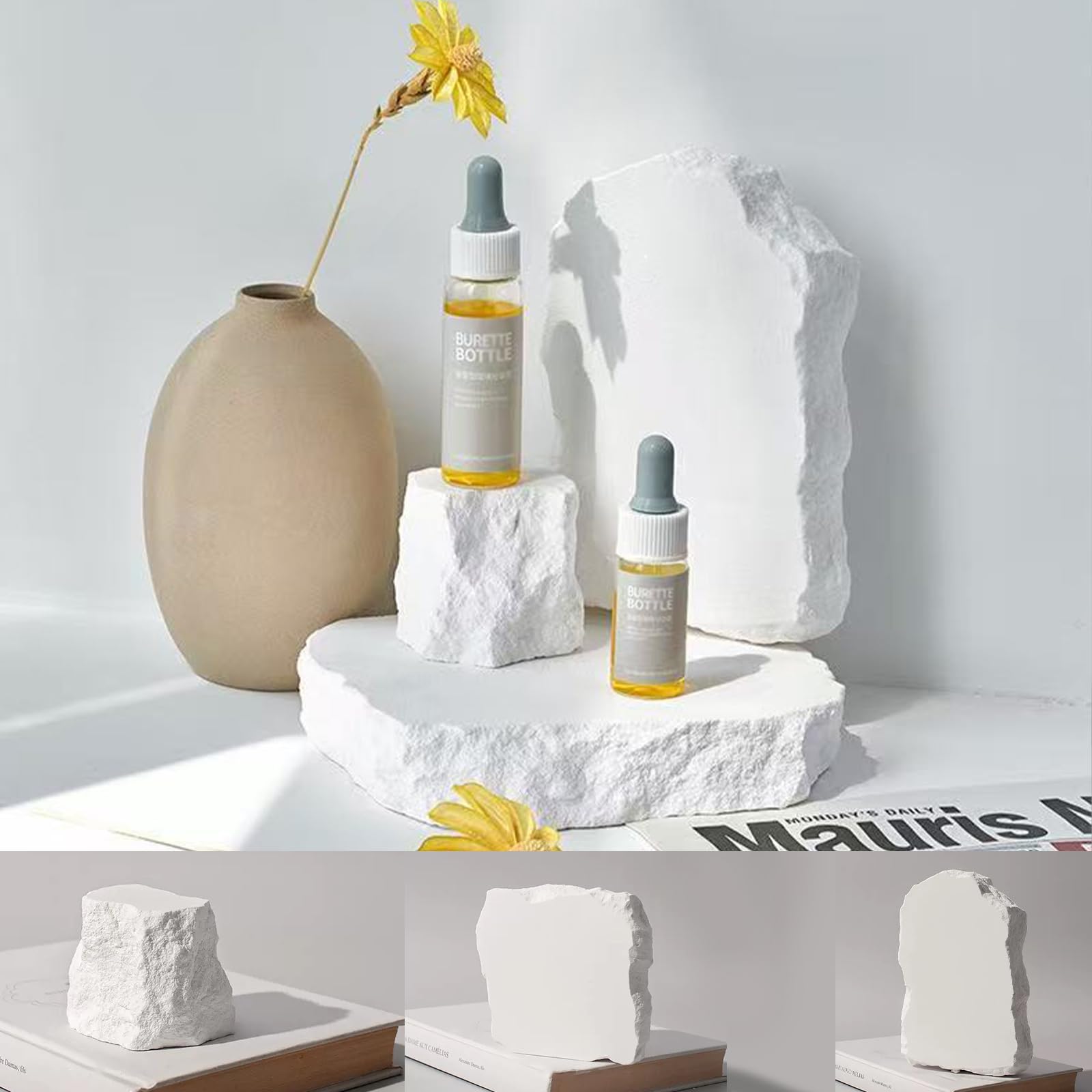 3PCS Original Design Product Photography Background Props Waterproof Hard Aromatherapy Gypsum Cube Props for Photoshoot (White)