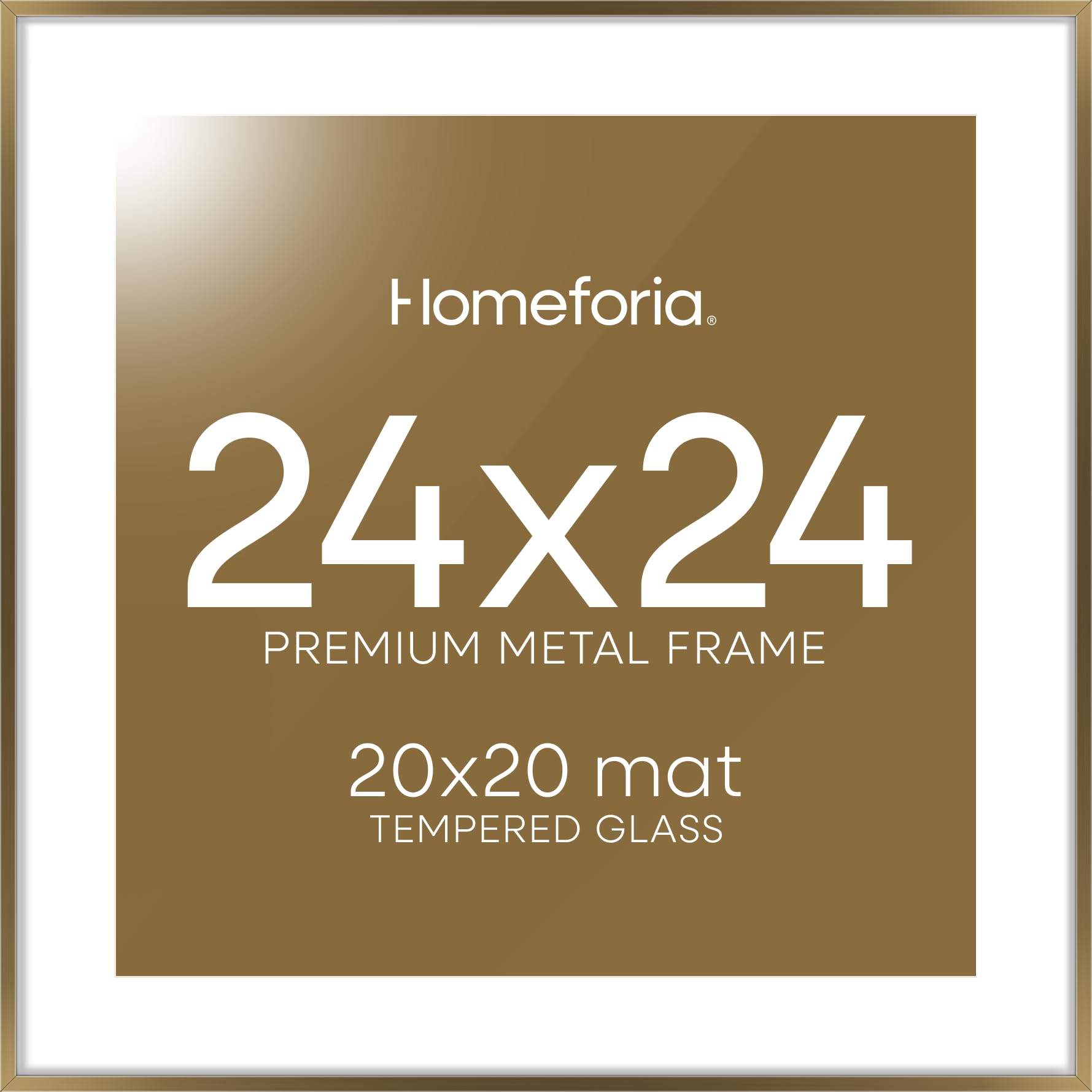 Photo 1 of Homeforia 24x24 Picture Frame Bronze, High End Metal 24 x 24 Large Square Poster Frames with Mat 20 by 20 inch Photo, 24by24 Thin Brass Frames Matted to 20x20 Print, Tempered Glass, Wall Kit, Set of 1