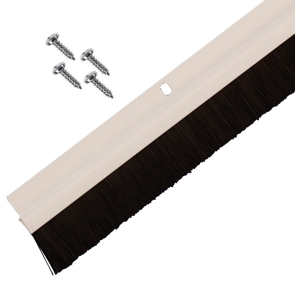 Merriway BH03383 StormSeal Door Bottom Brush Draught Excluder Strip, Screw Fixing White Plastic, 915mm (36 inch)