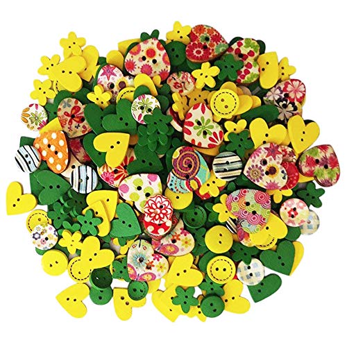 Happlee 100Pcs Wooden Buttons in Bulk Mixed Colors & Shapes, Wood Sewing Buttons for Sewing, Collections, Arts & Crafts Projects, Scrapbooking, DIY Decoration and More(Colorful) - Thumbnail 4