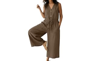 Women's Jumpsuits Dressy Casual 2026 Summer Sleeveless V Neck Rompers Comfy Wide Leg Overalls with Pockets