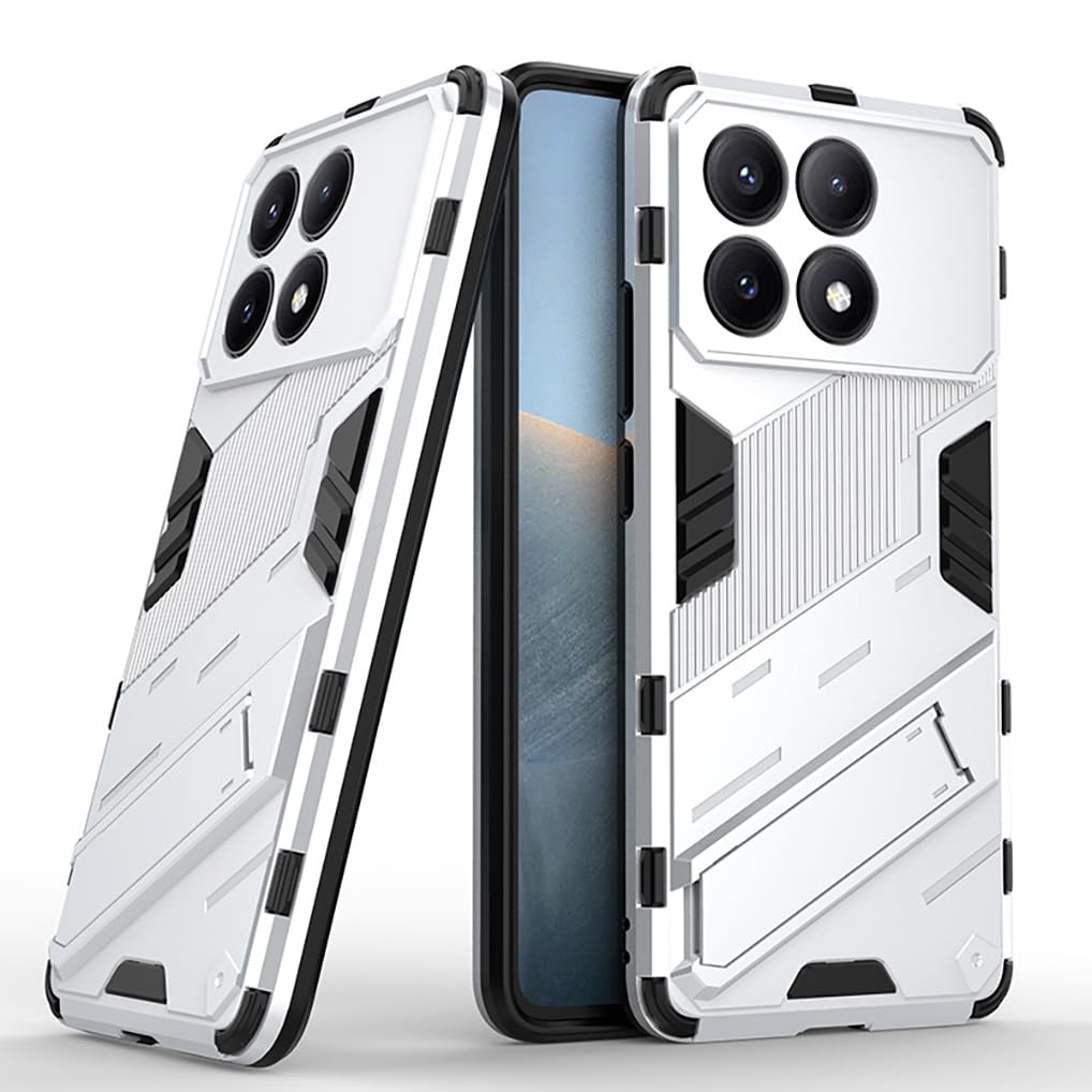 SEAHAI Case for Xiaomi POCO F6 Pro 5G, Ultra-thin Protective Silicone TPU Shockproof Hybrid Hard PC Back Phone Cover, with Foldable Hidden Form Bracket - White