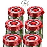 6-Pack Fermenting Lids Kit w/ Bonus Pump, galahome Waterless Airlock For Mason Jar Fermentation, Turn Wide Mouth Jars to Crock Pots, Red ( 2 Colors Available )