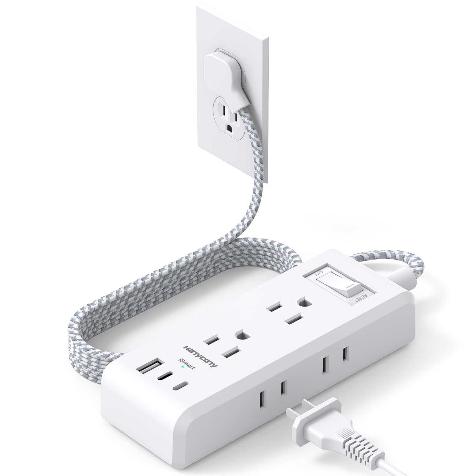 Photo 1 of Cruise Ship Essentials, HANYCONY Flat Plug Extension Cord, Power Strip with 6 Outlets 3 USB Ports, 5ft Outlet Extender with Wall Mount No Surge Protector for College Dorm Room Travel Essentials