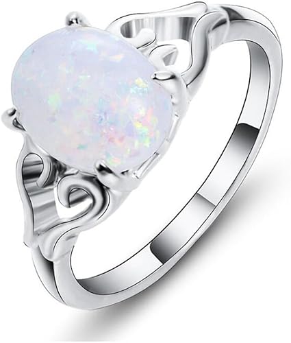 Amazon Com Temego Large Oval Opal Ring Silver White Gold Cut Out