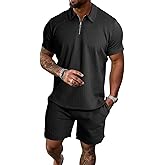 GYMELITE Men's 2 Piece Short Sets Outfits Summer Polo Shirts and Shorts Casual Zip Short Sleeve Fashion Shorts Tracksuit Set