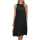 Famulily Summer Linen Dresses for Women Cute Sleeveless Ruffled Mock Neck Mini Dress with Side Pockets