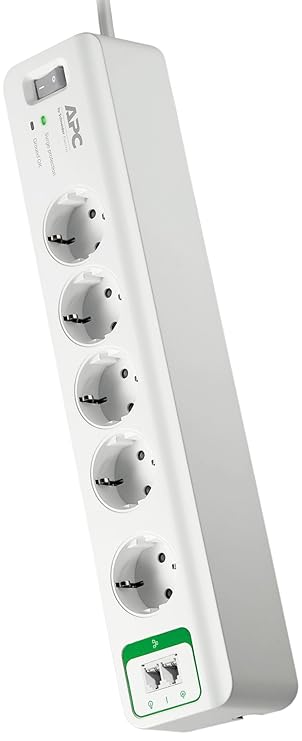 APC Surge Protector - PM5T-GR - Steckdosenleiste mit Überspannungsschutz (5-fach Stecker Schuko, schaltbar, 2 Telefon-Schutz-