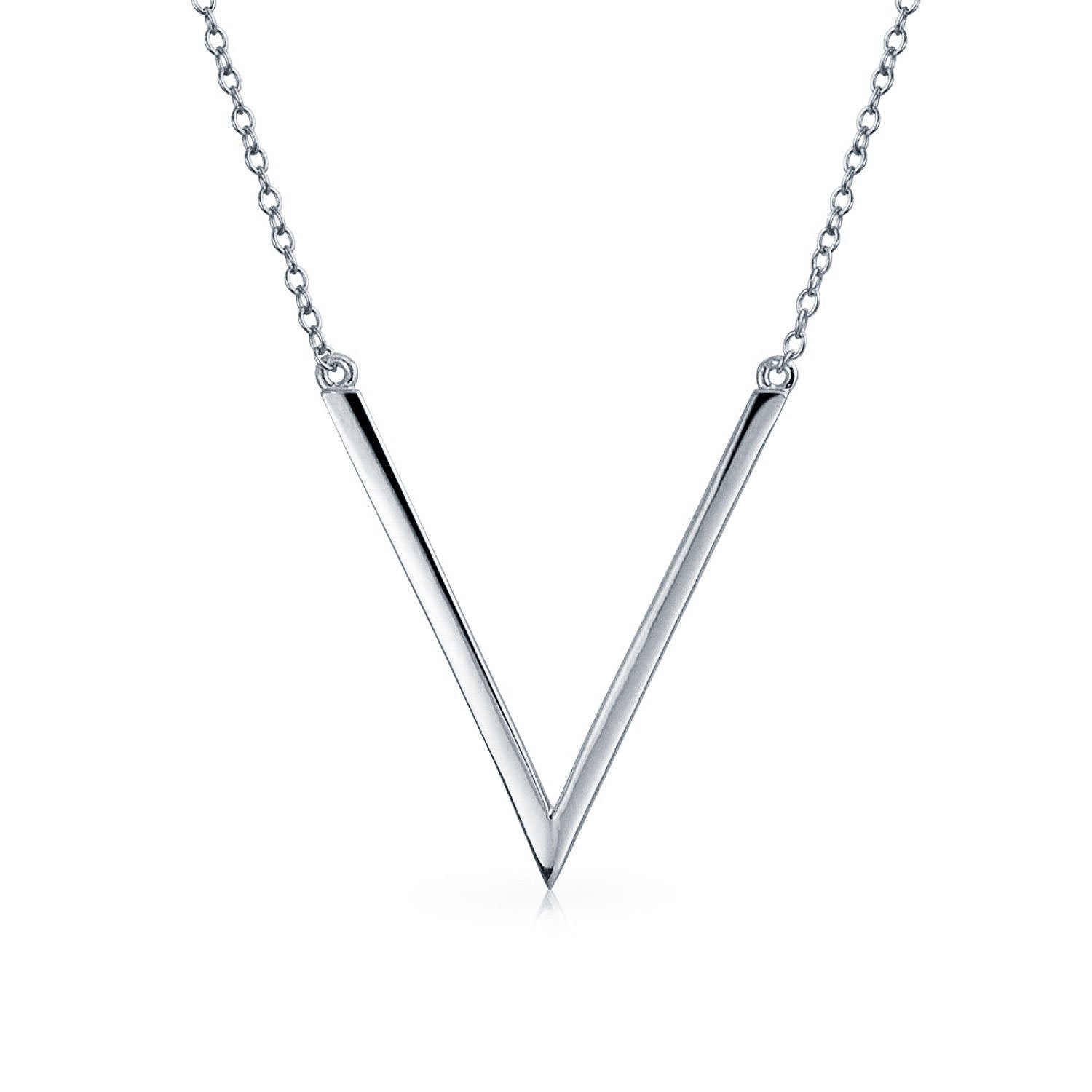 Bling Jewelry Minimalist Geometric Chevron Thin Tube V Pendant Necklace For Women For Teen .925 Sterling Silver