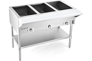 WILPREP 3 Well Commercial Food Warmer, 1500W Stainless Steel Steam Table with 8" Cutting Board & Storage Shelf, 44" Electric Steam Table Food Warmer with Knob Control for Catering Buffets Restaurants
