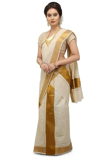Women's Cotton Kasavu Set Mundu With Golden Border (ksm-002 _White _ Free Size)